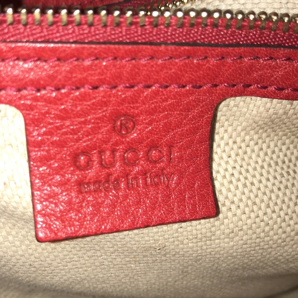 Red Leather Hobo Bag with Signature Embossed Logo - Picture 12 of 14